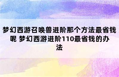 梦幻西游召唤兽进阶那个方法最省钱呢 梦幻西游进阶110最省钱的办法